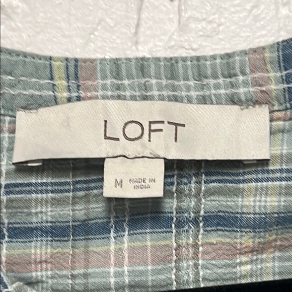 LOFT Mint Green Blue Flutter Sleeve Blouse with Ruffled Tie Smocked Front - Picture 2 of 6